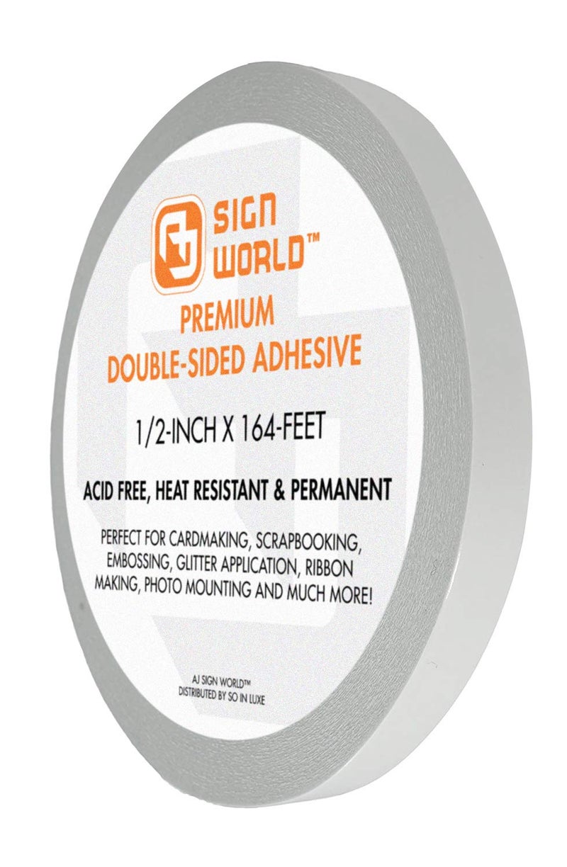 AJ Sign World Best 1/2" Ultra-Thin Permanent Double-Sided Tape for Arts, Crafts, Photography, Scrapbooking, Tear-by-Hand, Paper Backing (1/2-Inch by 164-Feet/55 Yards) - Image 1